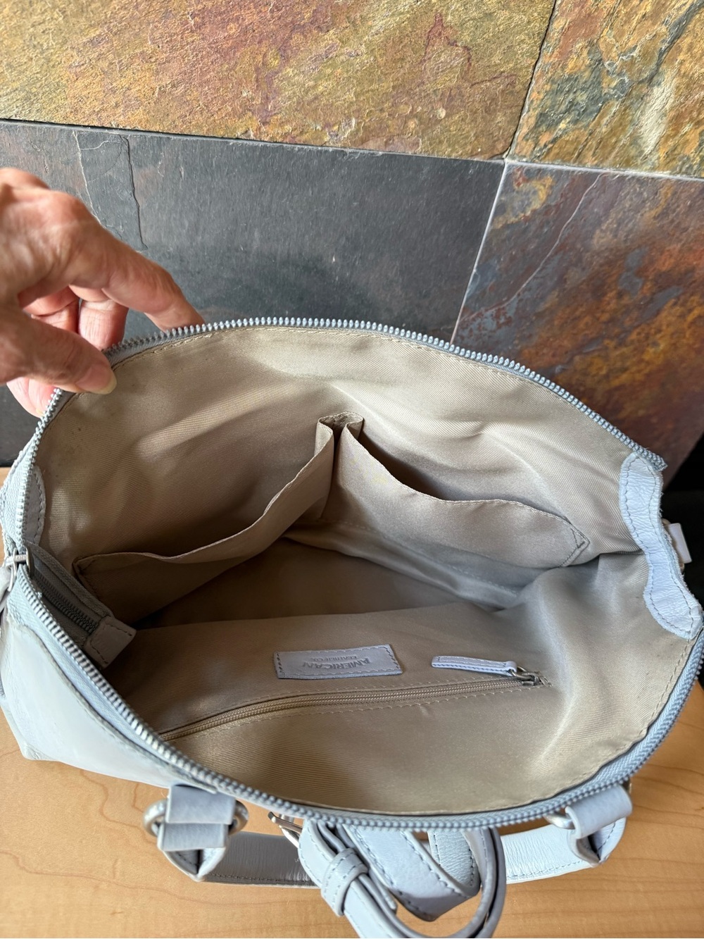 American Leather Brand Carrie Dome Satchel NWOT
Light gray blue. - Picture 9 of 16